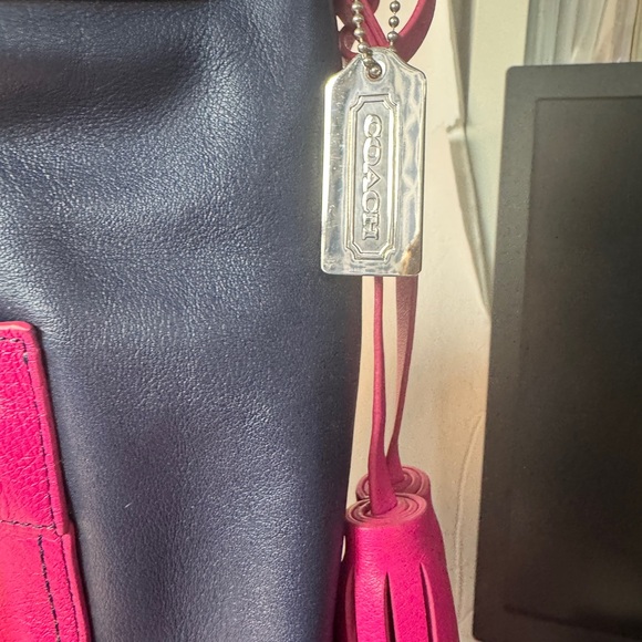 Coach legacy color block leather pink blue navy brown tassels shoulder bag - Picture 3 of 16